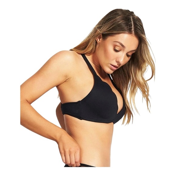 Seafolly Petal Edge triangle D cup bikini top in black NWT - Picture 8 of 9